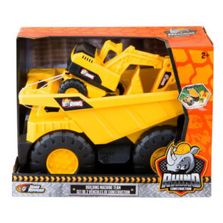 RHINO CONSTRUCTION Mega Building Machine Team – 15”/38cm Dump Truck with 10”/25cm Excavator