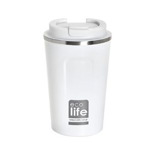 Ecolife Coffee Cup Ποτήρι Θερμός Ανοξείδωτο BPA Free Ice White 370ml με Επιστόμιο